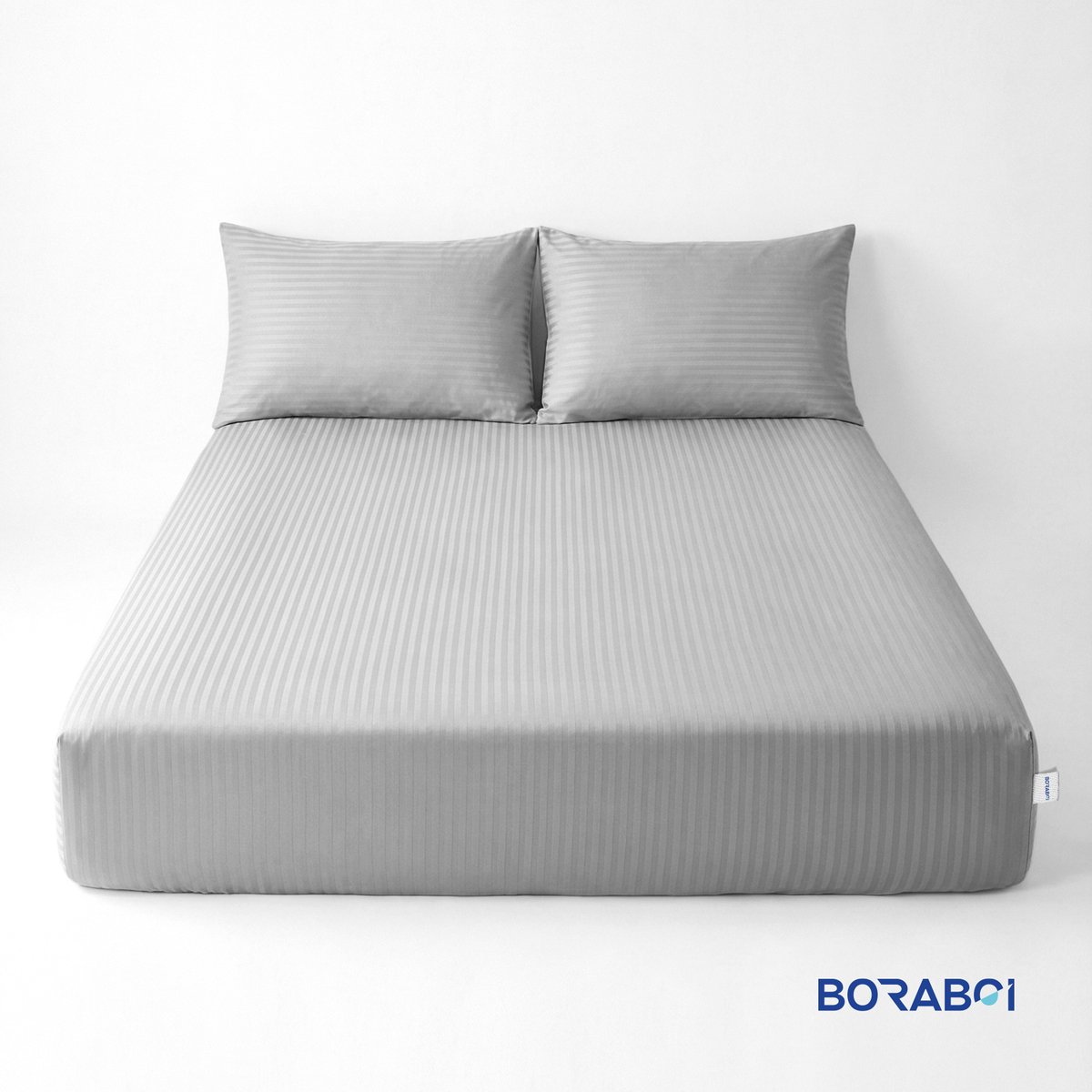 Boraboi Luxe 3-delige Hoes Laken Set Katoen ,Satijnlook,Gestreept ,Grijs 180 x 200 cm