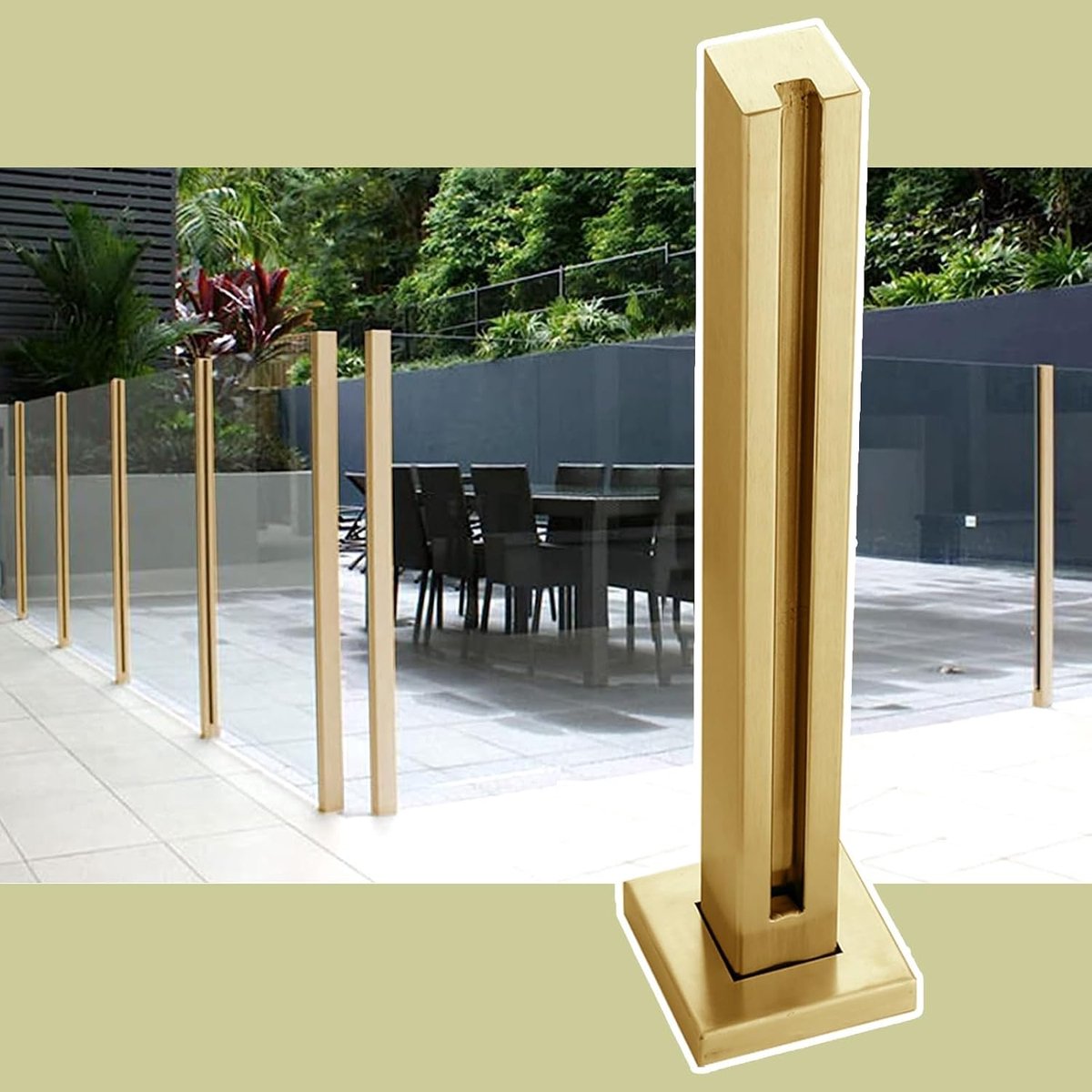 RVS Reling Post - Baluster Tuinsteun - Buitenreling Ondersteuning - Hout Acryl Paneel - 304 Standaard - Roestvrij Staal