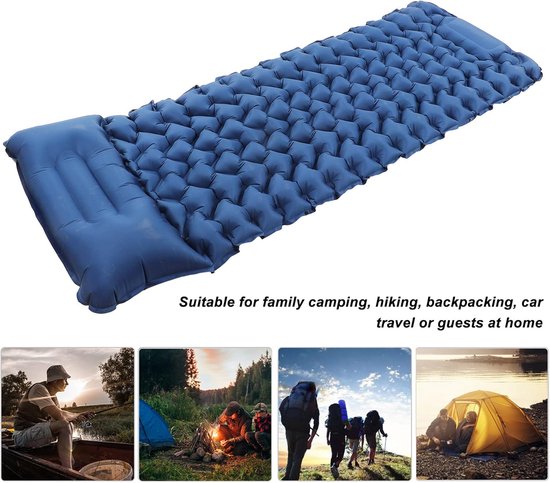 Dubbele Kampeermat - Slaapmat Outdoor - Kamperen en Hiken - Ingebouwde Voetpomp - 874g - Marineblauw van Merkloos — afbeelding 5