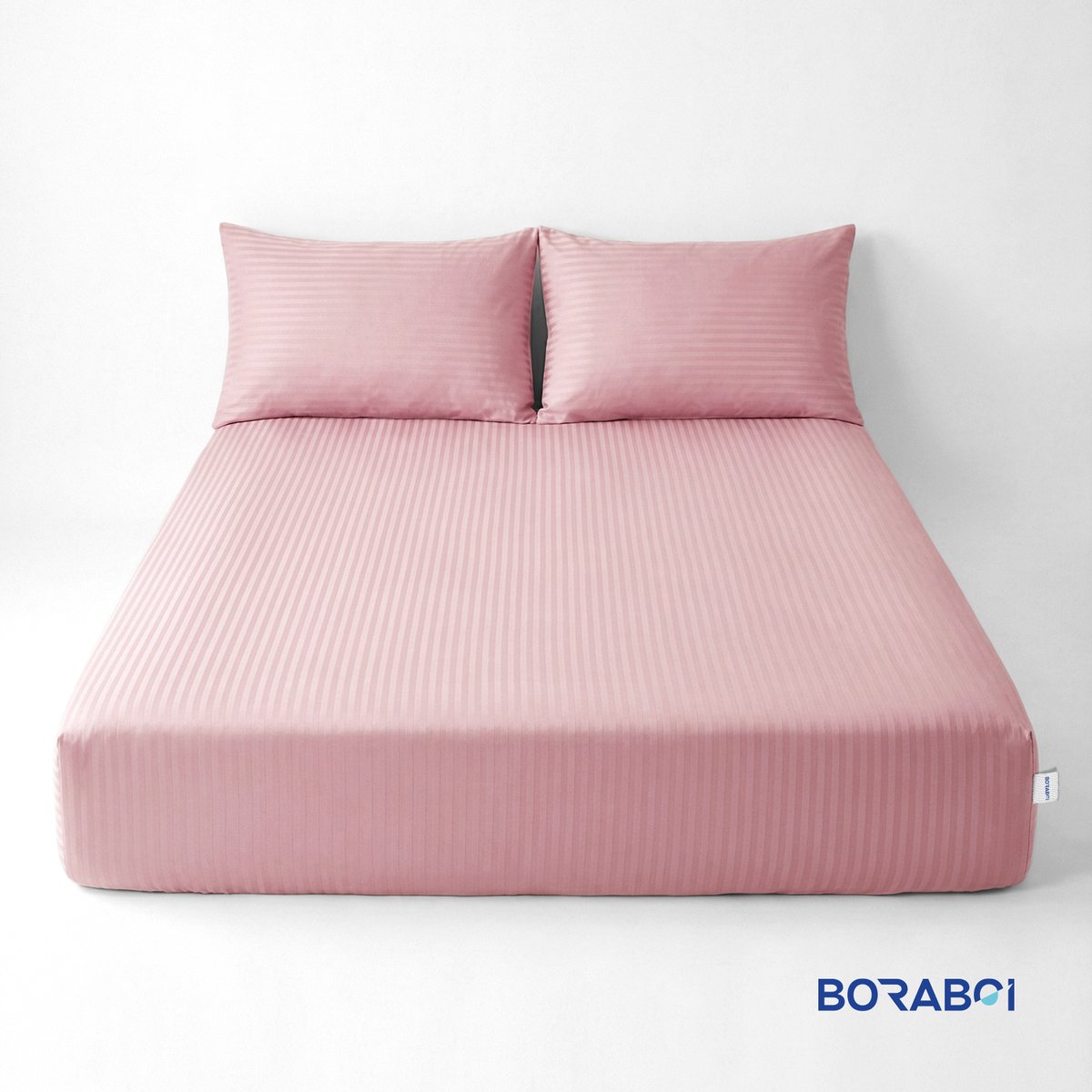 Boraboi® Luxe 3-delige Hoes Laken Set Katoen ,Satijnlook,Gestreept ,Poeder roze 140 x 200 cm