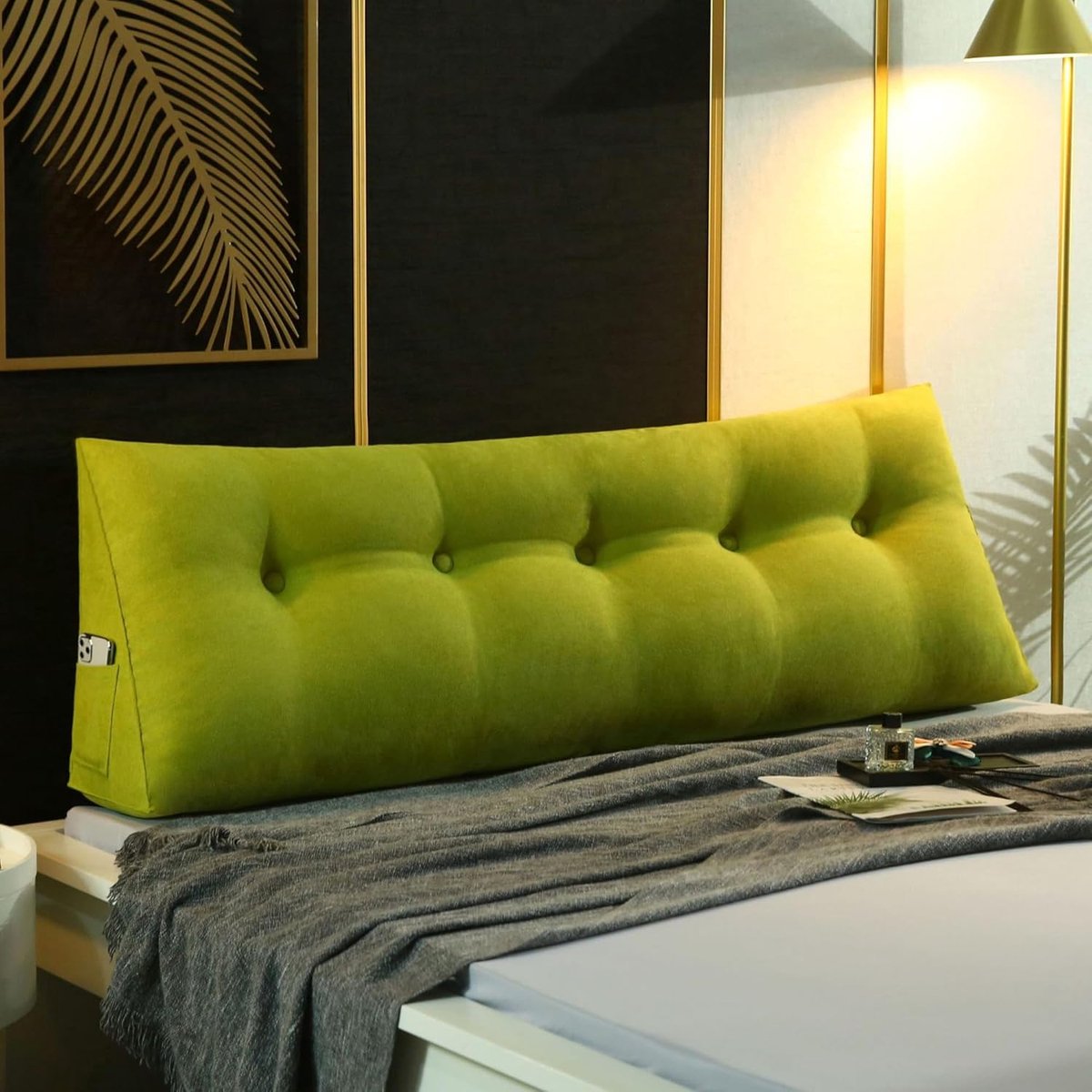 Driehoek Rugkussen - Leeskussen Bed Hoofdkussen - Ontspannen Zitten - Zachte Pearl Katoen Vulling - 80x50x20cm - Groen
