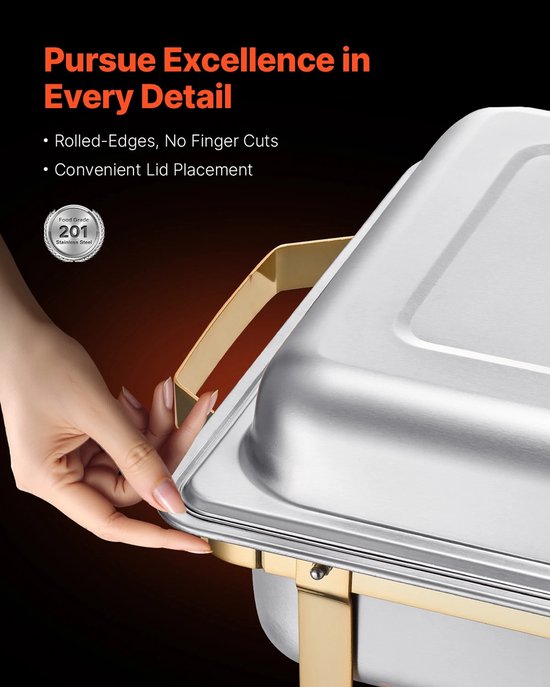 Seth Select Chafing Dish - Buffetwarmer -Bain-Marie - 4-pack buffetset rvs chafer met 2 volledige grootte en 4 halve grootte pannen. — afbeelding 5