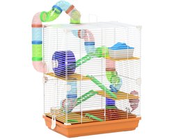 Archi hamsterkooi – Hamster huisje - Kooi met tunnel - Looprad – Inclusief drinker - Accessoires – 46 x 30 x 58 cm – Kleurrijk