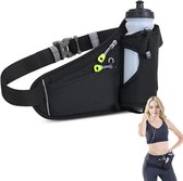 Sport Hardloop Heupband - Hardloopriem met drinkflessen - zonder fles - loopriem voor drinkfles - Drinkgordel - Heuptas - Geschikt voor Hardlopen, Wandelen & Reizen - Heren Damen - zwart