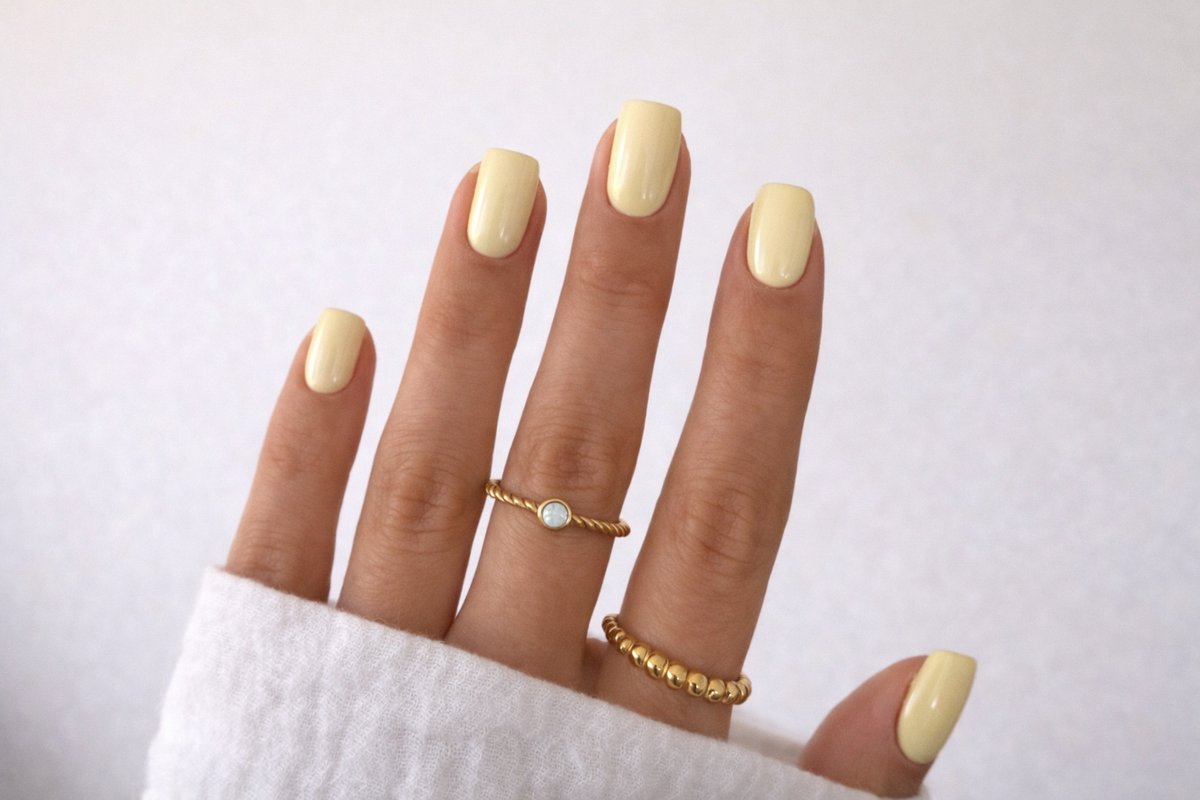 Plaknagels - botergeel-butteryellow- licht geel- press on nails - kunstnagels - korte plak nagels - nepnagels- nagelset- zelfklevende nagels- zonder lijm - fake nails-