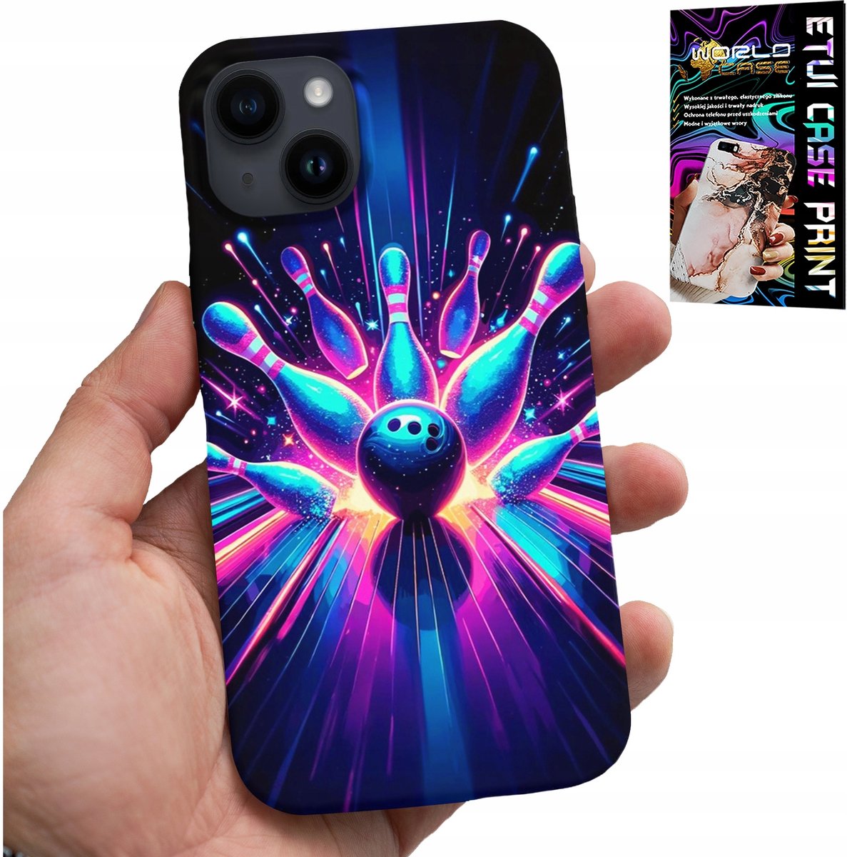 HOESJE VOOR IPHONE 15 PLUS - BOWLING STRIKE COVER, ACHTERKANT