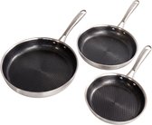 Safecourt Kitchen 3-delige Hybride koekenpan Pannenset - Ø 20, 24, 28 cm Pannen - Inductie, Elektrisch, Keramisch & Gas - PFAS & PTFE vrij - Honingraat