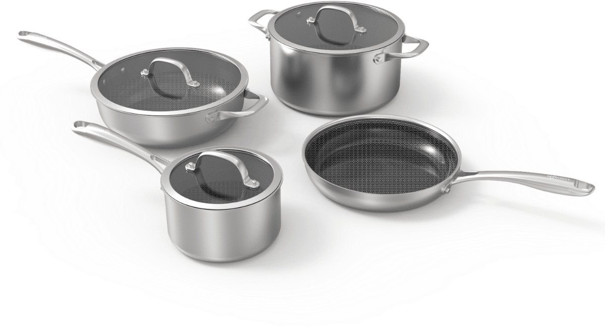 Safecourt Kitchen 7-delige Hybride Pannenset - Inductie, Elektrisch, Keramisch & Gas - PFAS & PTFE vrij - Honingraat