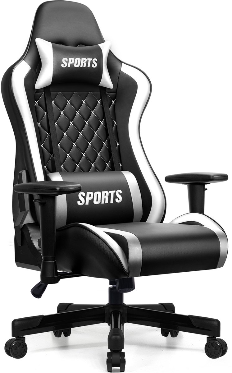 Hiaonyx gamestoel - gaming stoel met 170° verstelbare rugleuning - In hoogte verstelbare armleuningen Game Stoel - Maximale Belastbaarheid 150kg - Wit