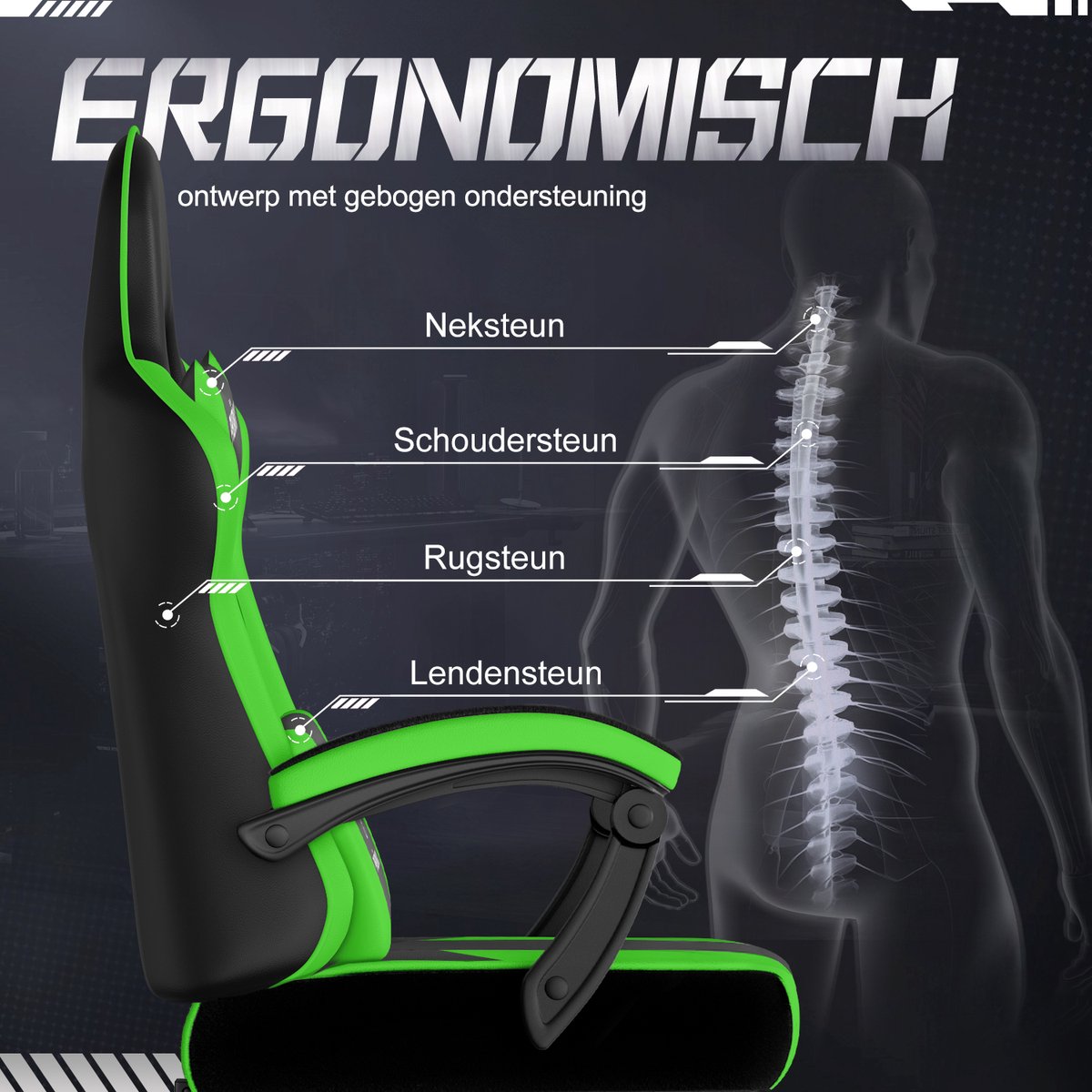 Fukstern Gamingstoel met Verstelbare Rugleuning en Voetsteun - afbeelding 2