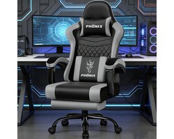 Fukstern Gaming Stoel-Ergonomische gamestoel-155°Verstelbare Rugleunin gaming chair-Inklapbare voetsteun-Geïntegreerde armleuningen-Max. Draagvermogen 150 kg – Grijs