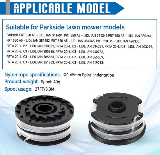 Set van 6 vervangende spoelen geschikt voor de Parkside PRTA 20-Li C3 accubosmaaier - ABS-materiaal - 1,65 mm draad - 8,3 m lengte - IAN351753 van Merkloos	 — afbeelding 5