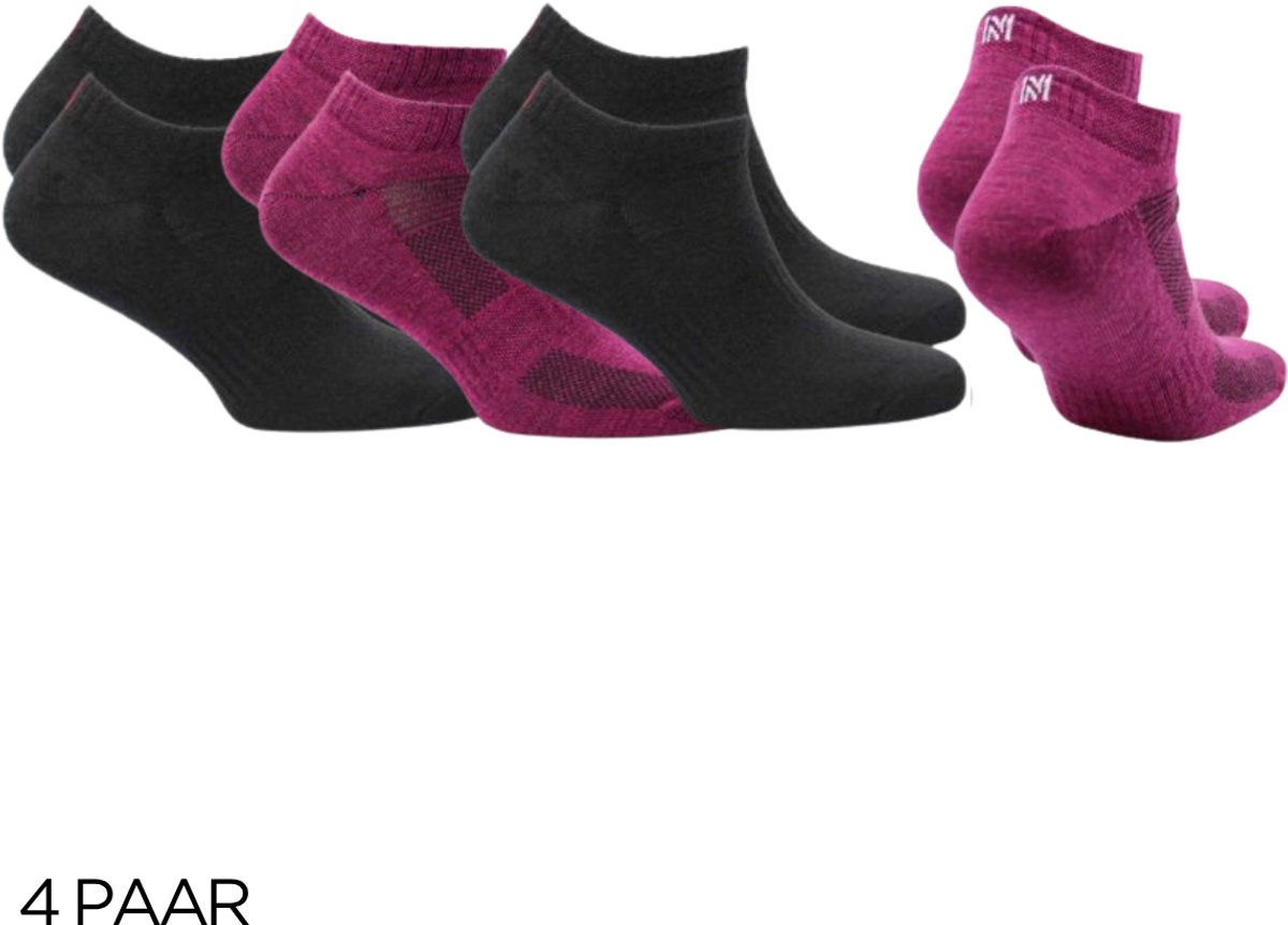 Norfolk 4 paar Wandelsokken Anti Blaren 60% Merino Wol enkelsokken met Snelle Vochtopname Platte Teennaad Enkelsokken Dames Wollen Sokken 2 2 Magenta 35-38 Sheldon Low-cut Zwart