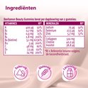 Ingrediëntenlijst van Davitamon Beauty Gummies met iconen voor suikervrij, glutenvrij en lactosevrij.