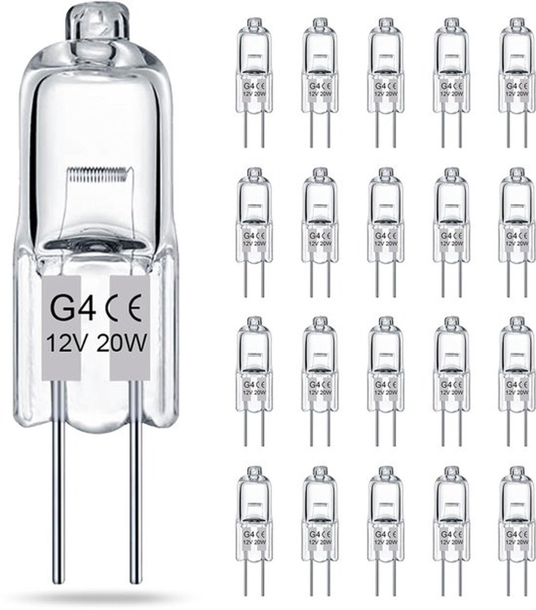 G4-lamp (20 Stuks) Kristalheldere Halogeenlamp 2-pins 12V 20W JC T3 Bi-pins G4-fitting Dimbaar 2700K Warmwit 2-pins Lamp Voor Onderkastverlichting, Kroonluchters En Tuinverlichting