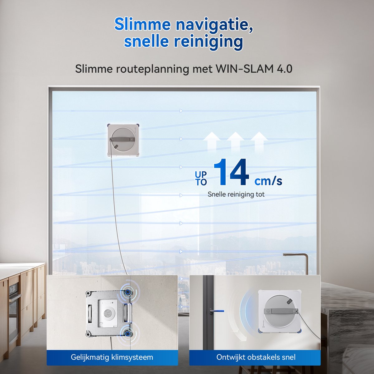 Ecovacs Winbot W2S Robot Ramenwasser–Ruitenreiniger– Ruitenreinigingsrobot-WIN-SLAM 4.0 -TruEdge Randreiniging – 200 rpm schrobber – 8.000 Pa–10 Traps veiligheidssysteem – Voor ramen – Spiegels – Glazen deuren thumbnail 6