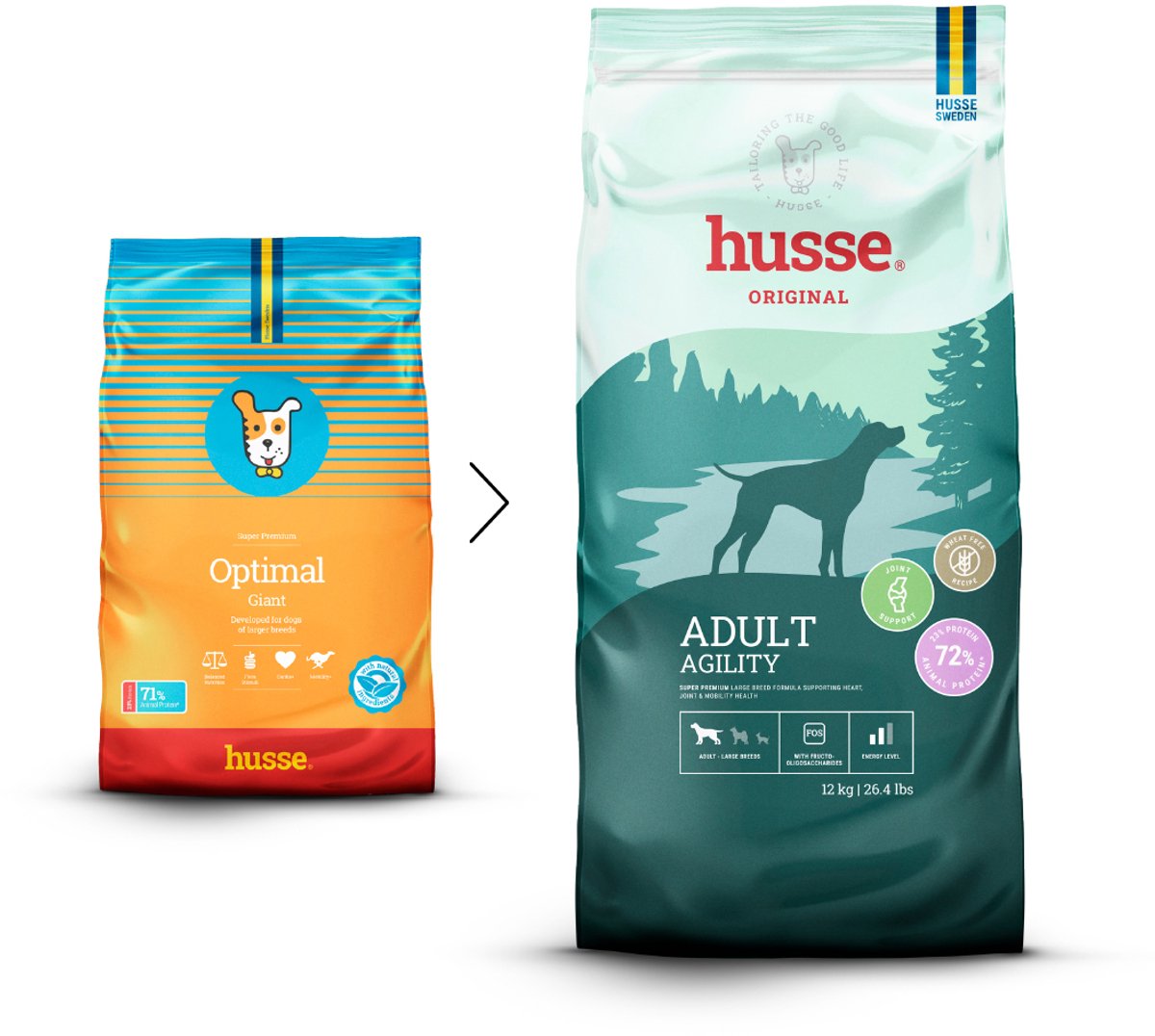 Husse Optimal Giant - Hondenvoer Droog, Hondenbrokken, Droogvoer, Hondenvoeding - 5 x 100g Proefpakket