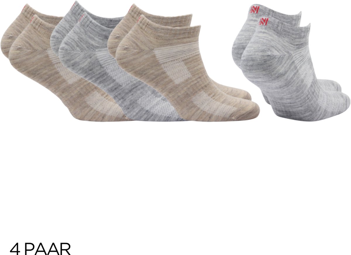 Norfolk 4 paar Wandelsokken Anti Blaren 60% Merino Wol enkelsokken met Snelle Vochtopname Platte Teennaad Enkelsokken Dames Wollen Sokken 2 Oatmeal 2 Licht 43-46 Sheldon Low-cut Grijs