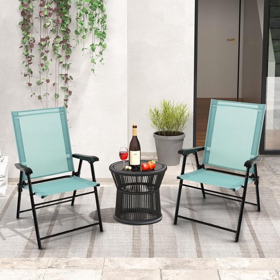 KOMFOTTEU Set van 2 Klapstoelen, balkonstoelen, set van 2, draagbaar, tuinstoelen met rugleuning, terrasstoelen, weerbestendig, campingstoelen, inklapbaar, voor tuin, balkon, terras (mintgroen) — afbeelding 3