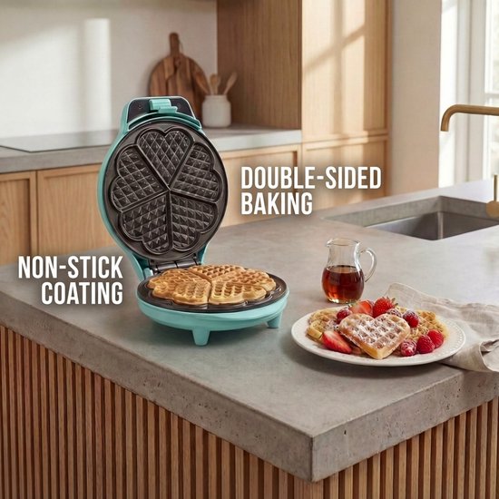 Bestron Wafelijzer - ASW217M - 700W - 5 hartvormige wafels - Anti aanbaklaag - Mint - 5 jaar garantie van Bestron — afbeelding 4