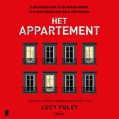 Couverture de livre avec le titre 'Het Appartement' sur fond rouge, montrant huit fenêtres d'un appartement.