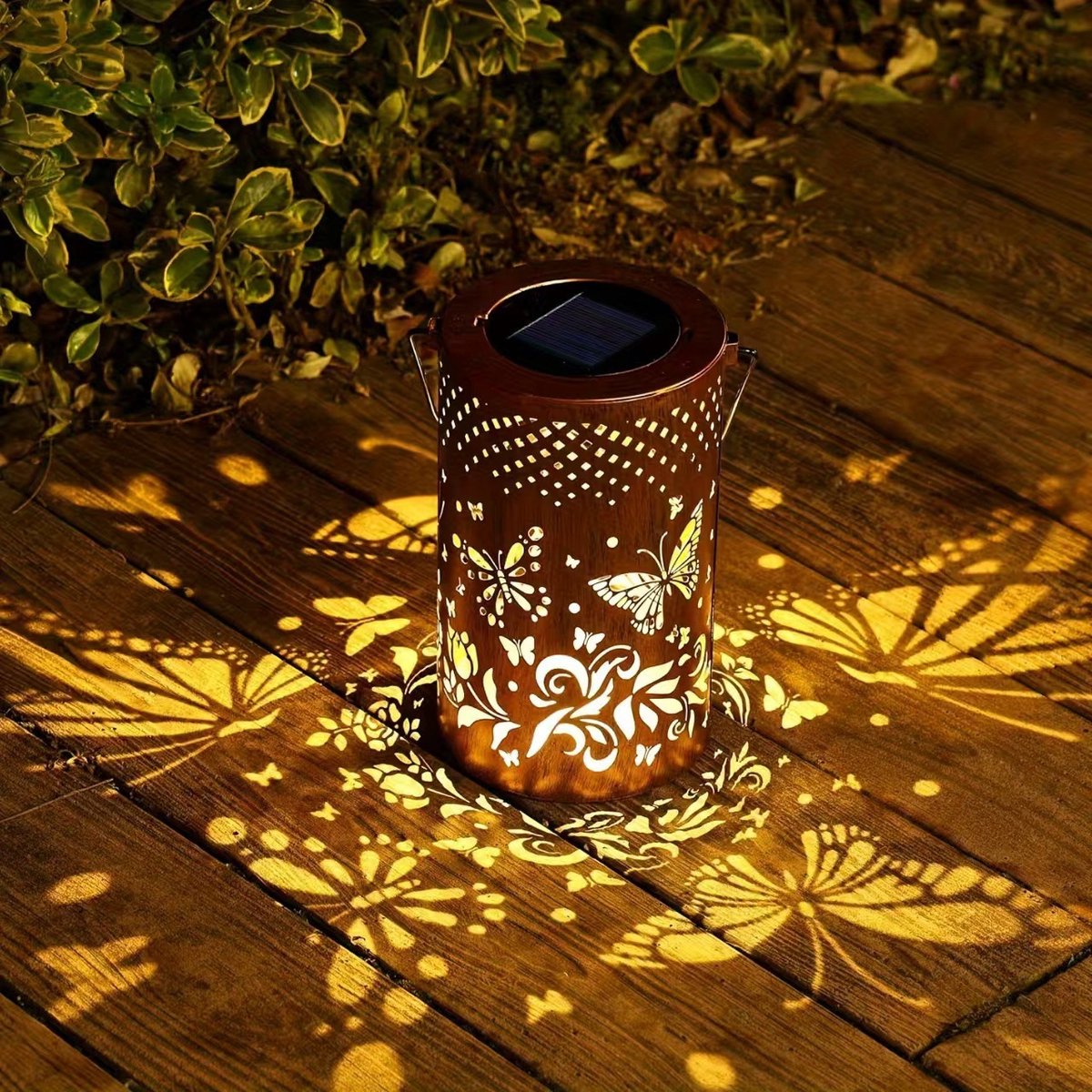 Vlinderroos, 18*10cm-Zonne-energie Hanglamp Buiten - Waterdichte LED Tuinlamp - Metaal - V