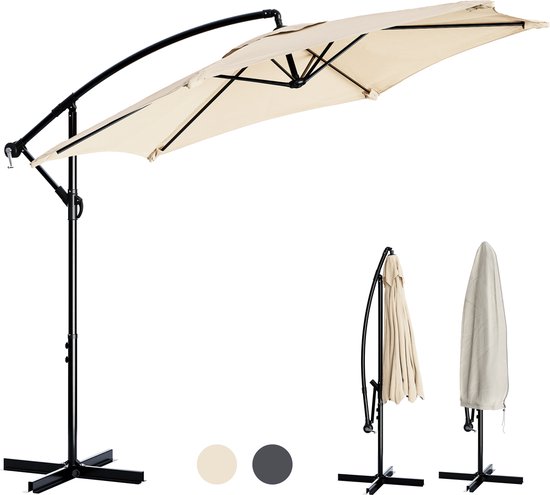 Tristar Zweefparasol - 300cm Rond - Tuin & Balkon - Verstelbare Hoogte - Incl. kruisvoet & Beschermhoes - PA-7906 - Beige
