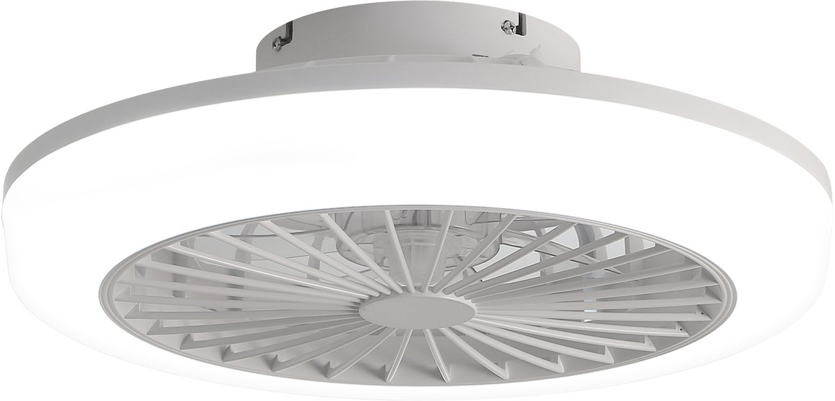 Plafondventilator ROLIPO 46 cm met verlichting en afstandsbediening - bladloos design - stille motor - dimbare LED 3000K/4000K/6000K - omkeerbare functie - ventilator lamp voor slaapkamer keuken woonkamer modern compact wit