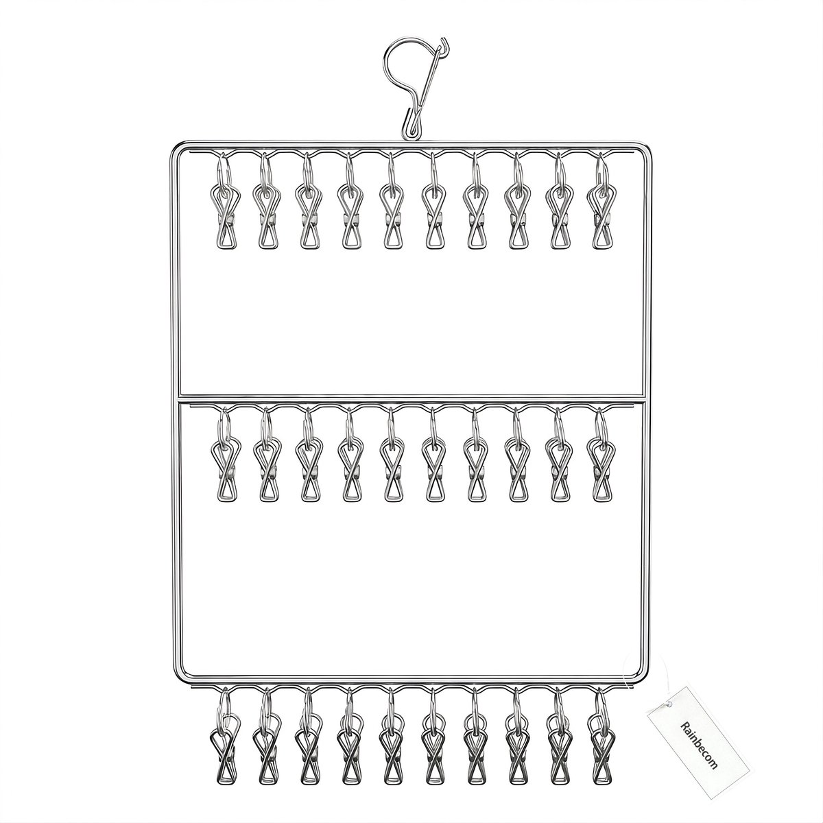 Rainbecom - Sokkenhanger RVS met Clips - 30 Clips Dubbel - Winddicht Droogrek voor Sokken en Ondergoed - RVS Wasrek 45x50 cm