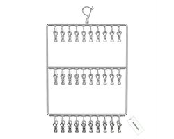 Rainbecom - Sokkenhanger RVS met Clips - 30 Clips Dubbel - Winddicht Droogrek voor Sokken en Ondergoed - RVS Wasrek 45x50 cm