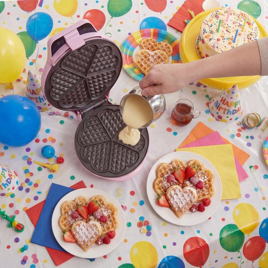 Bestron Wafelijzer - ASW217 - 700W - 5 hartvormige wafels - Anti aanbaklaag - Roze - 5 jaar garantie