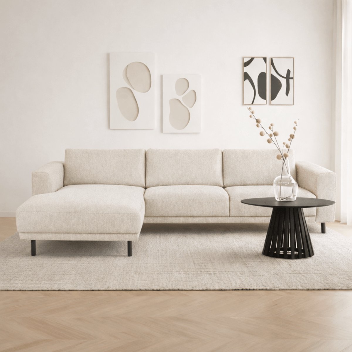 Dimehouse Moderne Hoekbank Links Beige Stof Aniko met Chaise Longue 238x142x78 cm - Stof - Modern - 238 x 142 x 93 cm