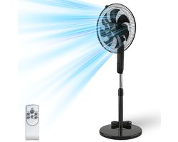 Staande ventilator 60W - Statiefventilator met 6 Snelheden - Vloerventilator met met Afstandsbediening - Ventilator in Hoogte Verstelbaar 110 tot 125 cm - Timer - Kantelbaar en Oscillerend - 53dB - Zwart