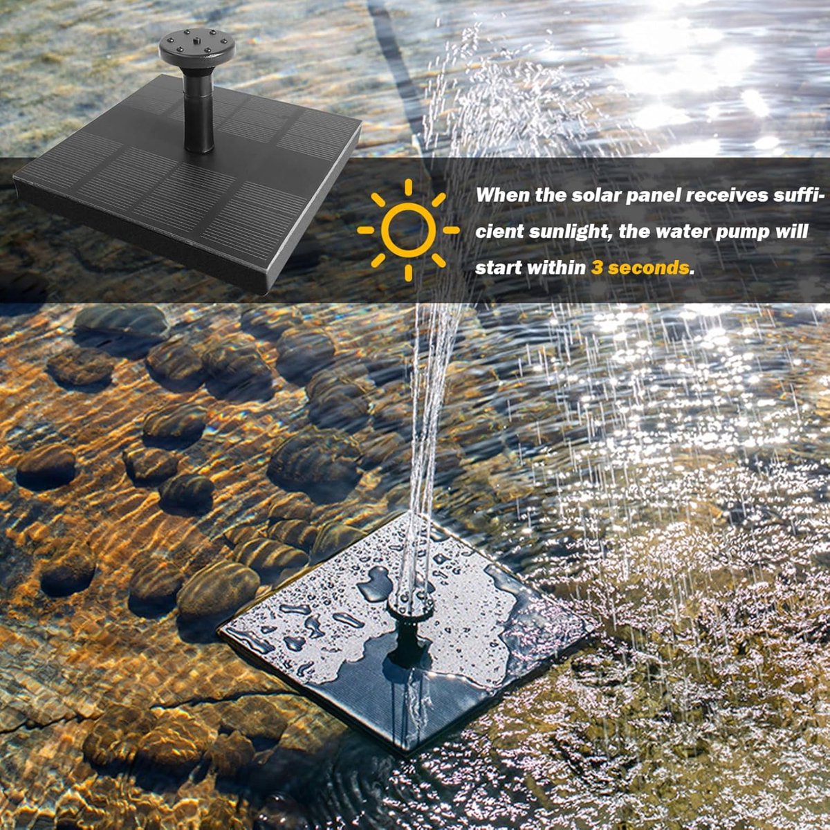 Zonnefontein - Solar Fonteinpomp voor Vogelbad en Vijver - 1.4W Fontein op Zonne-energie met - Automatische Waterpomp voor Tuin en Terras thumbnail 6