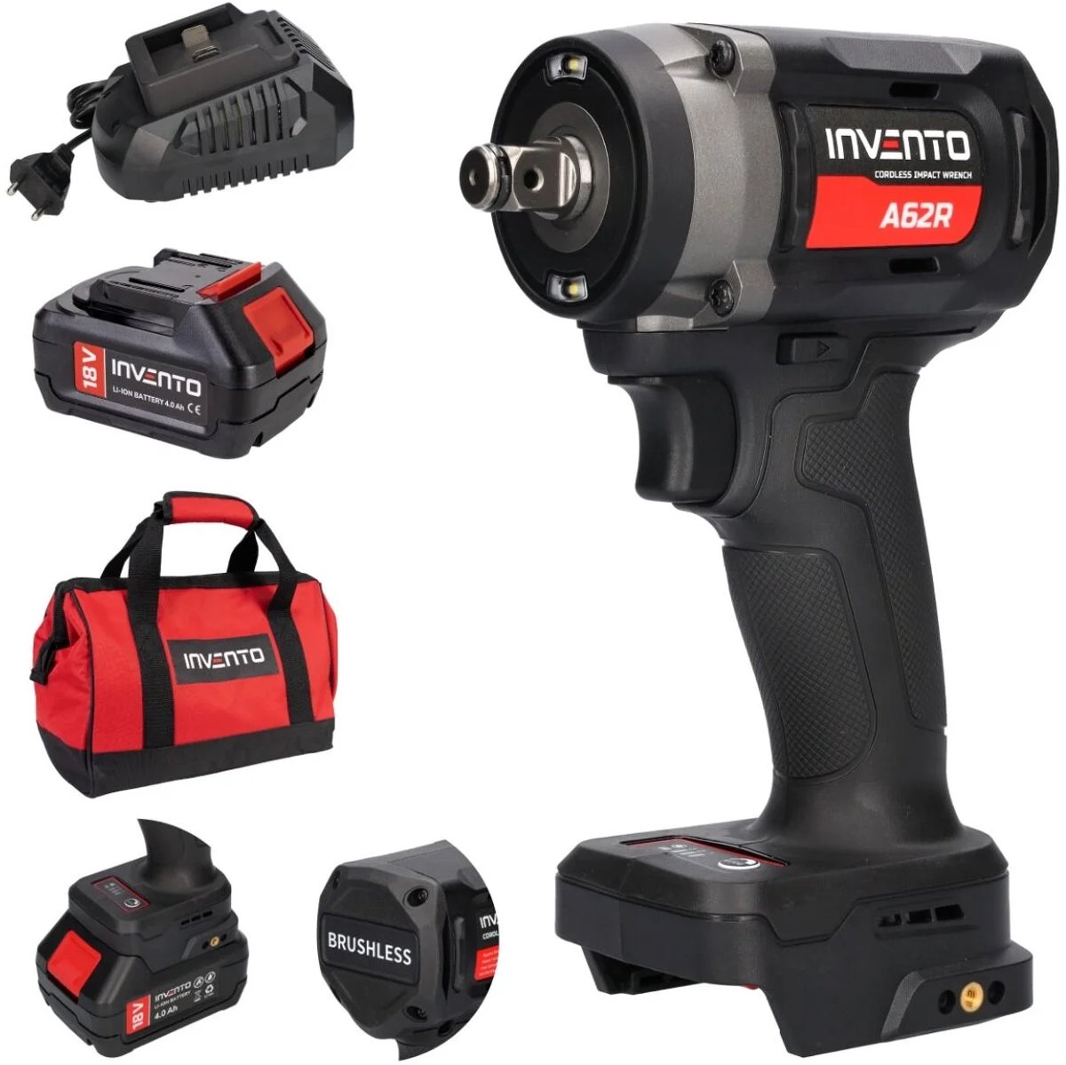 INVENTO A62R 1/2″ Accuslagmoersleutel 680 Nm – Complete Power Set in Tas incl. 2 Accu’s & Lader