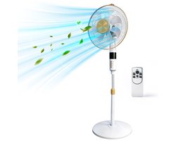 Staande ventilator 60W - Statiefventilator met 3 Snelheden - Vloerventilator met met Afstandsbediening - Stille Ventilator in Hoogte Verstelbaar 110 tot 125 cm - Timer - Kantelbaar en Oscillerend - 53dB - Wit