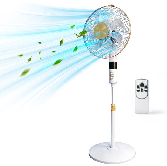 Staande ventilator 60W stil met afstandsbediening, 3 snelheden, timer, hoogte verstelbaar 110-125 cm, wit