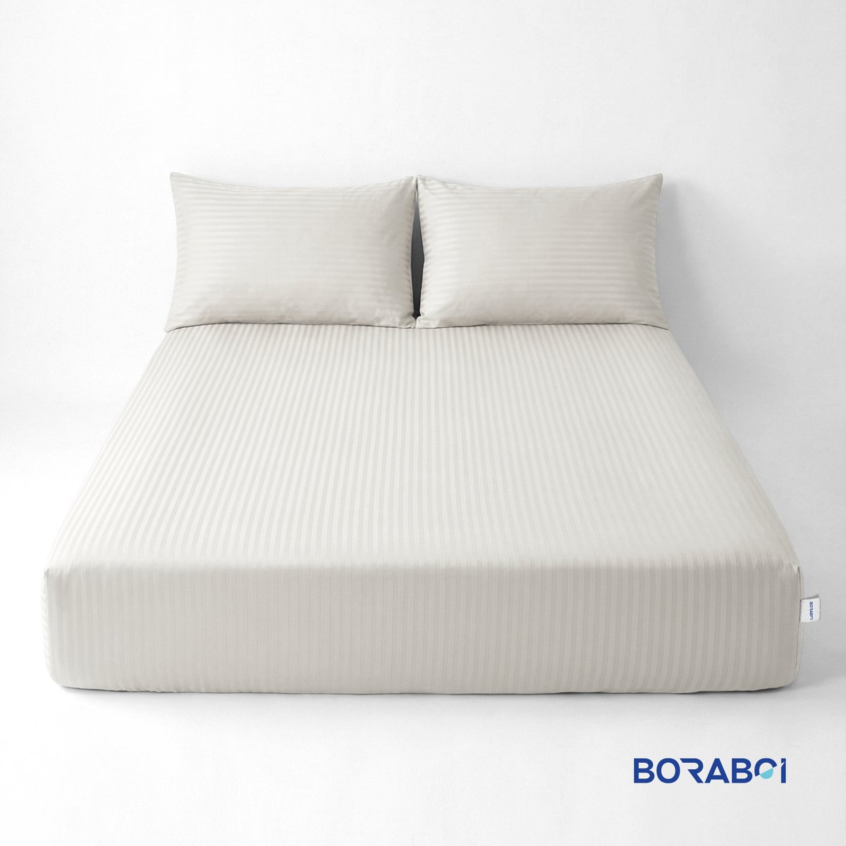 Boraboi® Luxe 3-delige Hoes Laken Set Katoen ,Satijnlook,Gestreept,Wit 120 x 200 cm