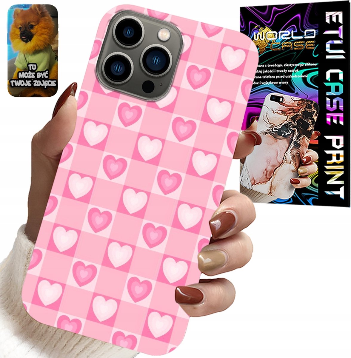 HOESJE VOOR IPHONE 13 PRO - ROZE HOESJE MET HARTJESRUITJE + GLAS