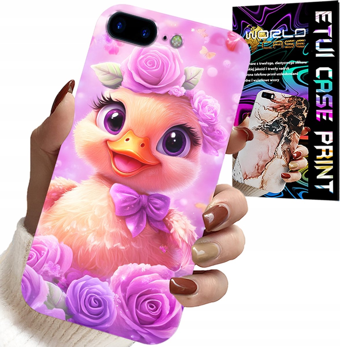 iPhone hoesje (7 Plus) - Schattig eendje op een roze achtergrond