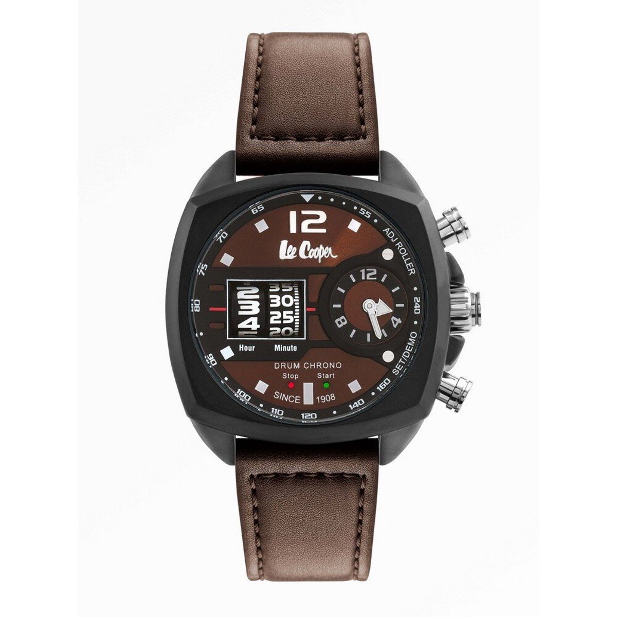Lee Cooper LC07004.642 - Horloge - Analoog - Mannen - Heren - leren band - Bruin - Zwart