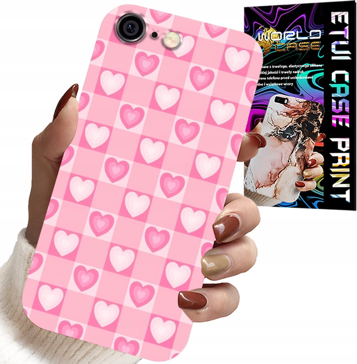 HOESJE VOOR IPHONE 6 / 6S - ROZE HOESJE MET HARTJESRUITJE + GLAS