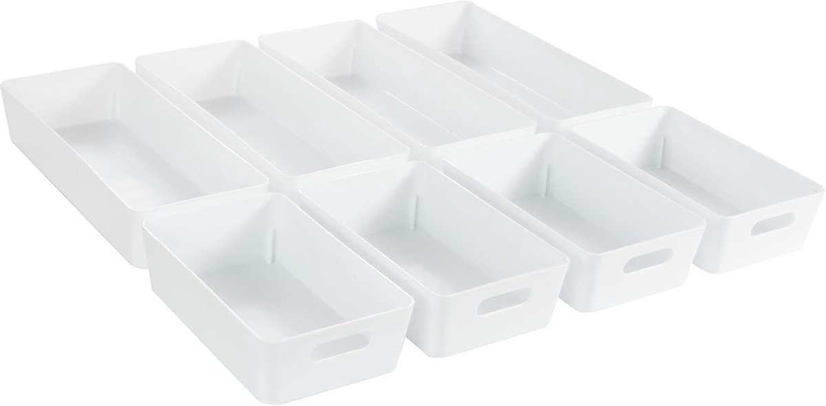 Laden Opbergsysteem - Lade Organizer - Kasten Ordenen - 8 Delen 2 Maten - 6 Cm Hoog - Wit
