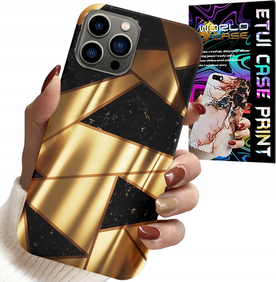 HOESJE VOOR IPHONE 13 PRO MAX - ELEGANT GOUDEN PATRONEN + HYDRO FILM