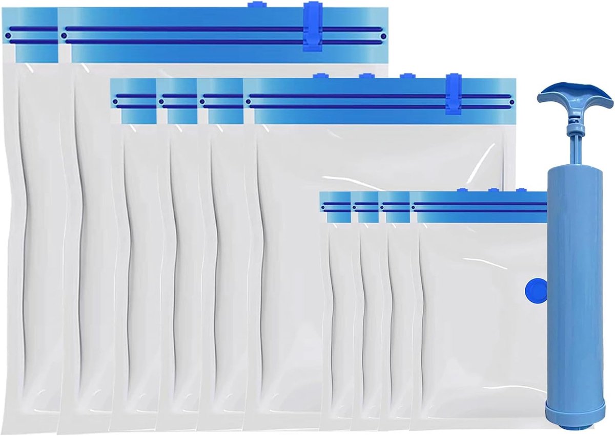 Vacuümzakken Kleding - Reisopslag Zakken - Ruimte Besparen - Inclusief Handpomp - 10 Stuks Set
