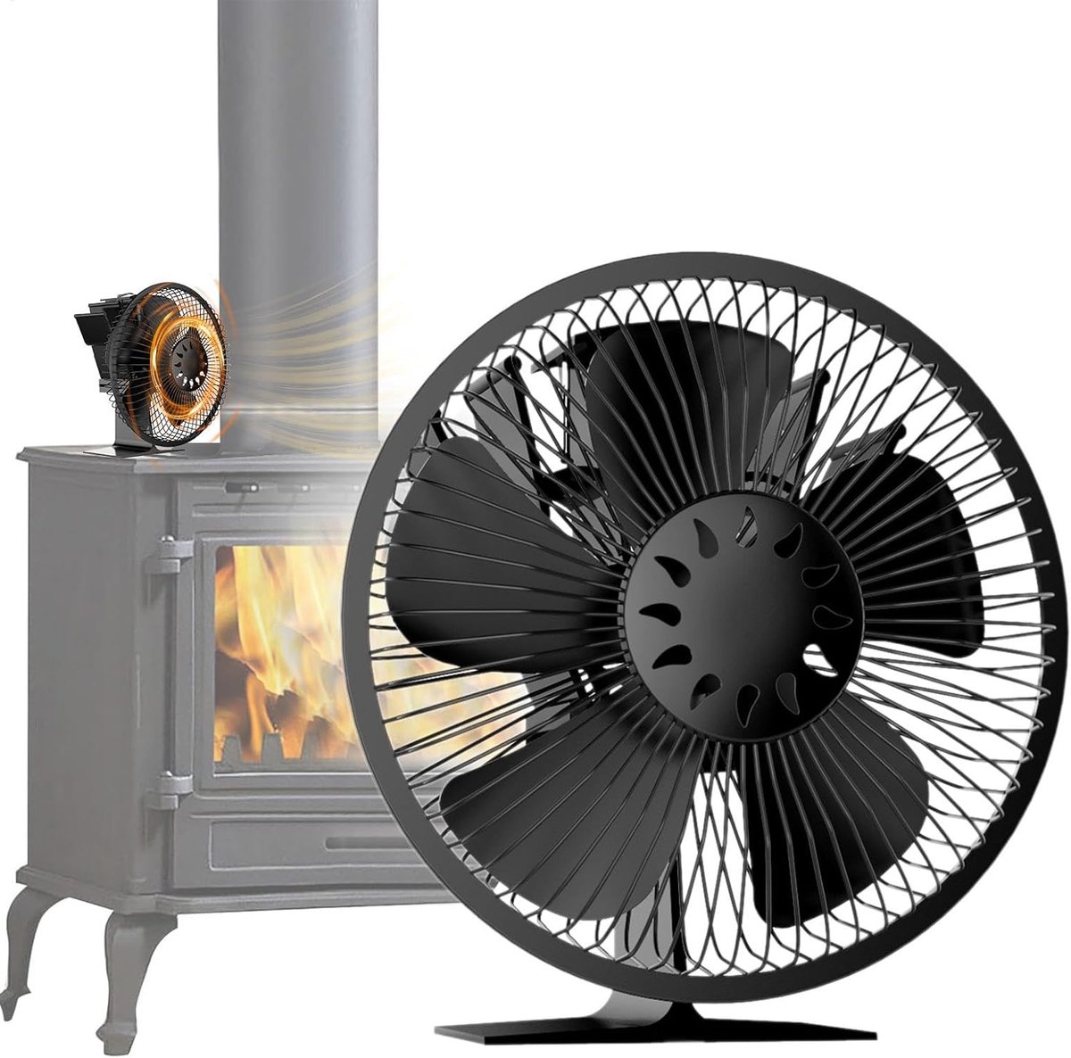 Houtkachel Ventilator - Haard Fan Blower - Warmte Verspreiden - Thermo-elektrisch Aangedreven - 874 Inch Diameter - Zwart