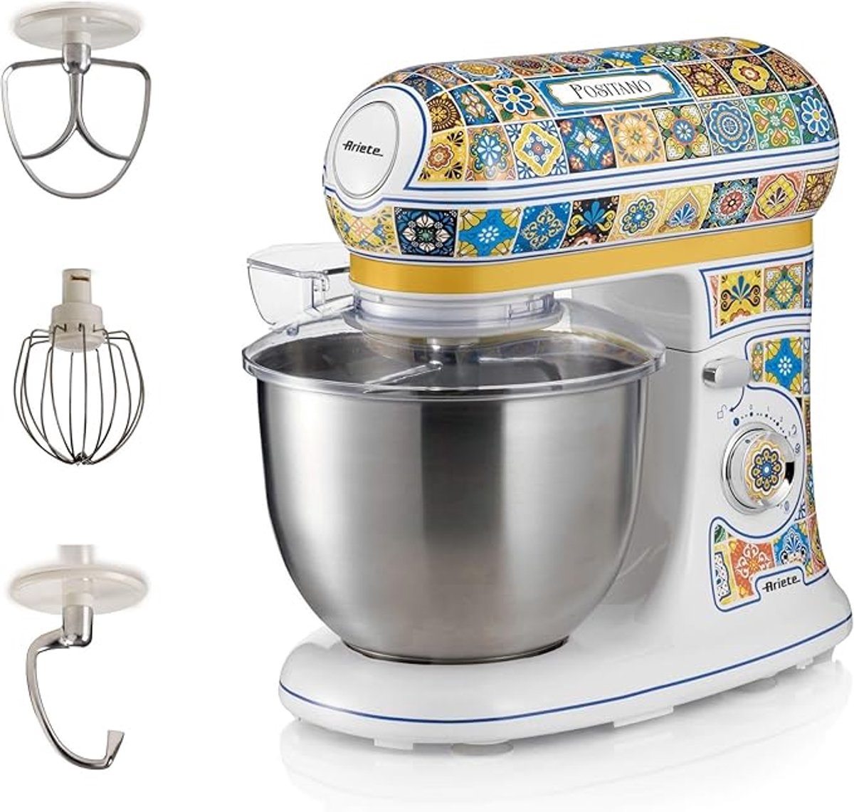 Ariete Positano 1588 - Italiaans design keukenmachine - 5.5 liter - 3 accessoires - 2400 Watt - 7 snelheden