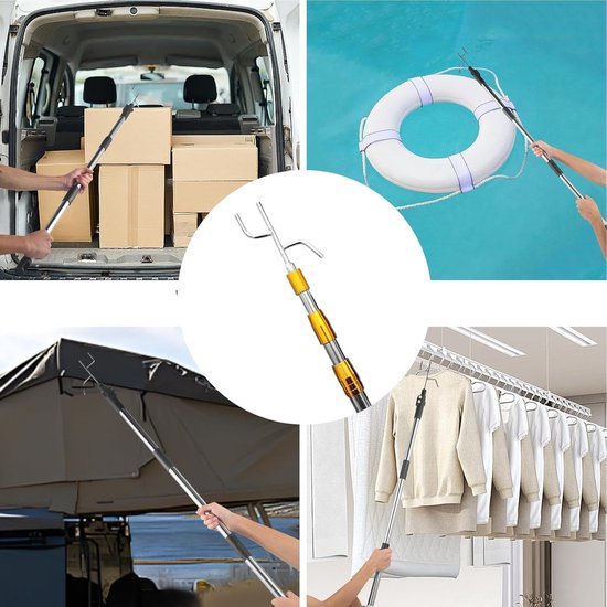 Trekstang - Grijphaak Gereedschap - Lastige Plekken Bereiken - Robuust Roestvrij Staal - 150 cm Lengte - Geel — afbeelding 2