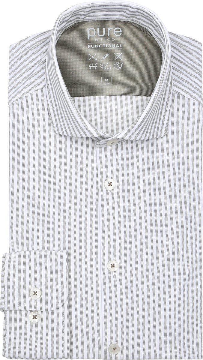 Pure The Functional Shirt Streep Beige - Maat 38 - Heren - Overhemden Formeel