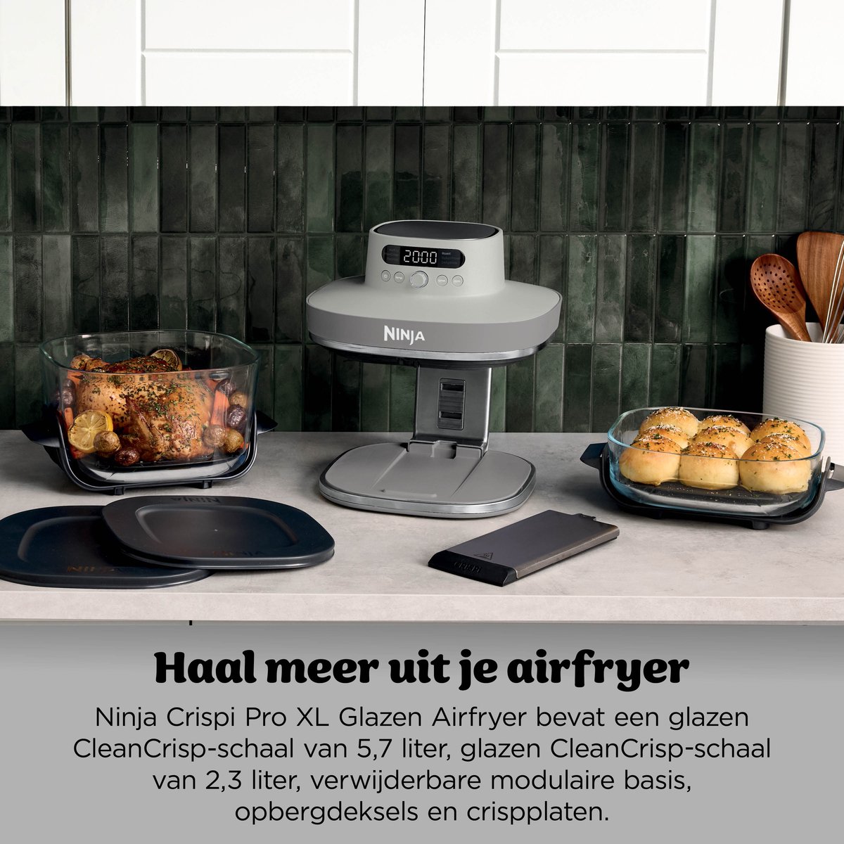 Ninja CRISPi PRO 7-in-1 Glazen Airfryer met 7 functies - Airfryen, Bakken, Braden, Rijzen, Drogen. Max Crisp en Opnieuw krokant maken - 2.3 liter en 5.7 liter glazen schaal - PFAS vrij koken - Stone - AS101EULG – foto 8